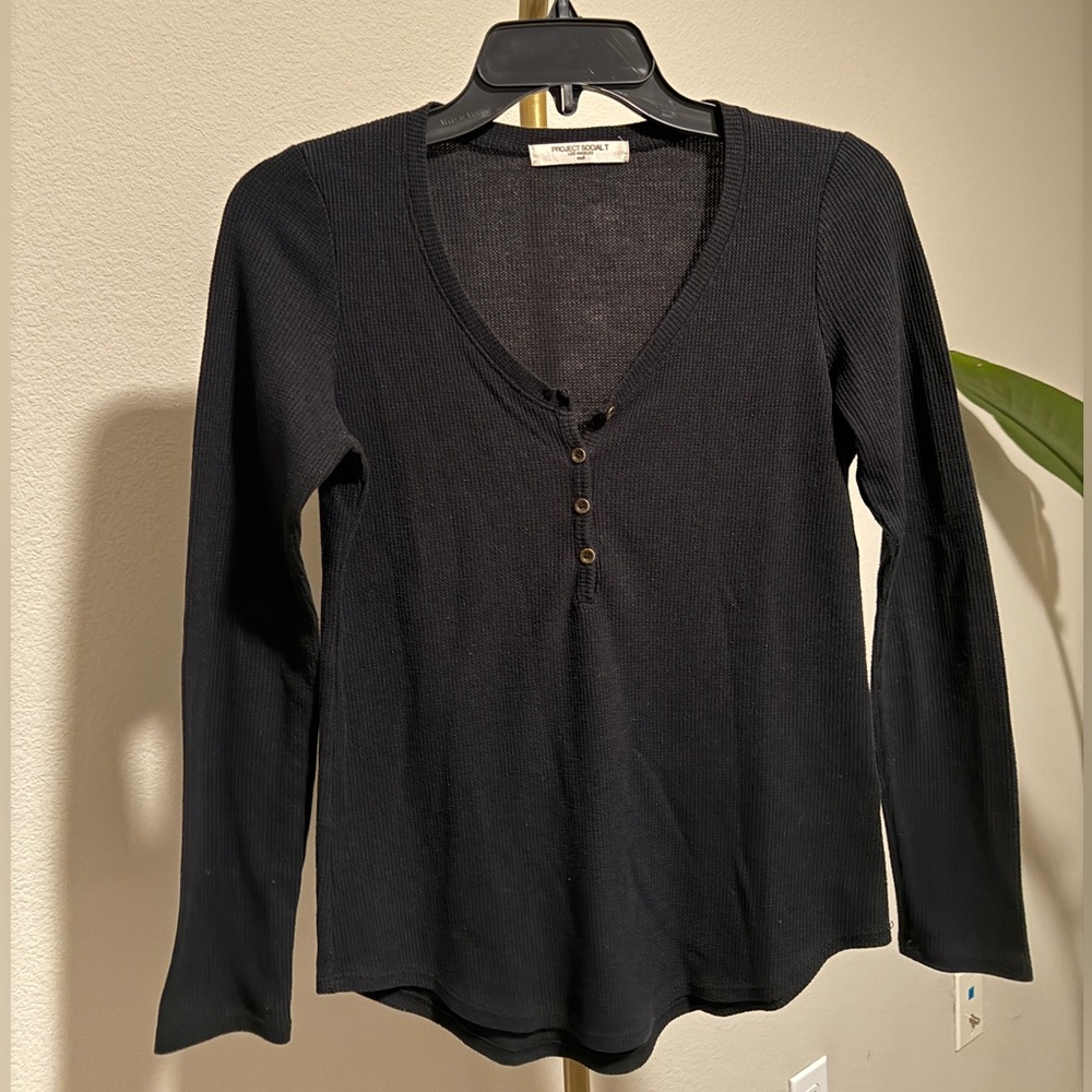 Project Social T Black Henley Top (size s)